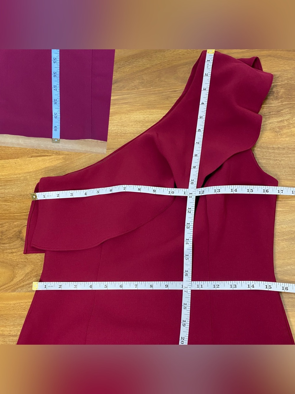Calvin Klein One Shoulder Ruffle Gown Maxi Dress Red Mauve Event Wedding Guest 6 - Picture 7 of 7